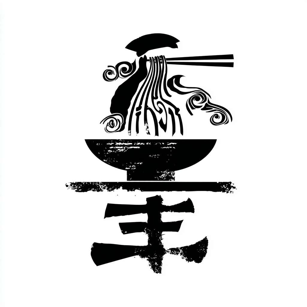 一个中国传统风格餐饮LOGO，核心图形是印章，印章内有艺术变形的“匠”字，字形结合了一只托举的手和飘逸的面条线条，印章边有古朴残破效果，印章内的图形文字都是黑色，背景干为纯白色，极简主义，高清，矢量 --ar 1:1 --v 7 --stylize 100 --fast --no 水印