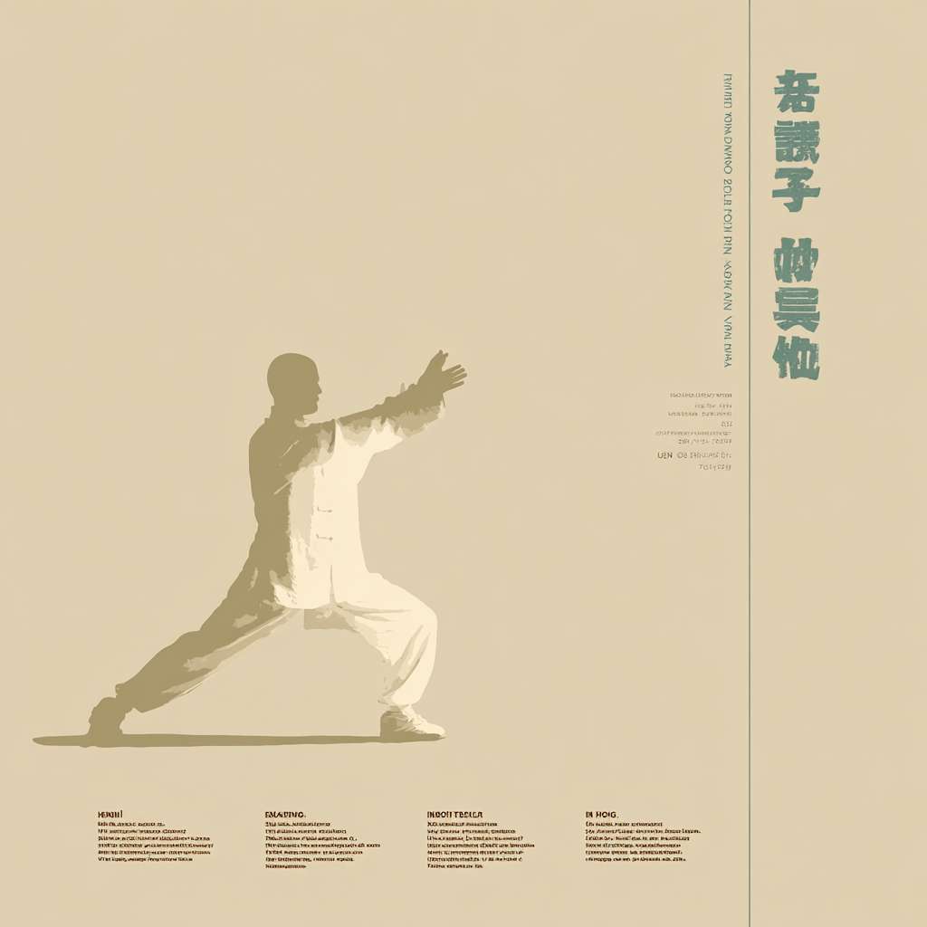 "Horizontal image, pure beige background, left side: white silhouette of a person doing Ba Duan Jin posture 'Holding the Sky', right side: vertical Chinese text '正念国学 · 养心之道' in dark cyan, small subtext below, minimalist Chinese style, 1200x600 pixels" --ar 1:1 --v 7 --stylize 100 --fast --no 水印