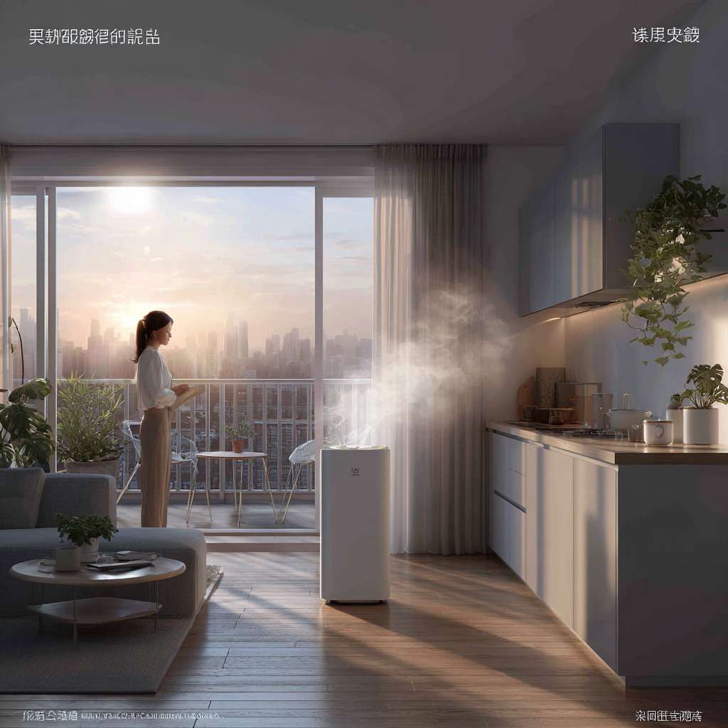 一个16:9比例的90秒视频，现代家居宁静氛围，偏动漫风格。场景1：清晨阳光照进简约客厅，白色墙壁、木地板、灰色沙发、绿色植物，左侧空气净化器发光。场景2：厨房阳光穿过百叶窗，女子泡茶，蒸汽升起。场景3：阳台植物摇曳，城市天际线背景。场景4：客厅家庭互动，空气净化器CG动画展示过滤效果。场景5：卧室窗帘轻动，白色床单。结尾：阳台夕阳，字幕“纯净呼吸，宁静生活”（中文）。轻柔钢琴音乐，鸟鸣风声。 --ar 1:1 --v 7 --stylize 100 --fast --no 水印