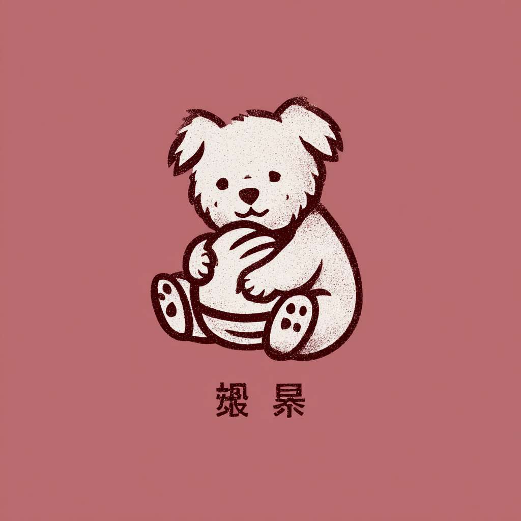 设计一个简单、形象的面包店品牌标志，主题为线条小狗，主视角为小狗抱着面包。标志应吸引年轻受众。 --ar 1:1 --v 7 --stylize 100 --fast --no 水印