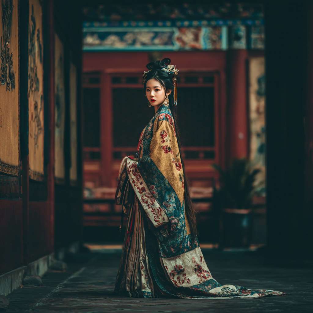 有声书封面，浣衣局宫女全身，背景是皇宫院子 --ar 1:1 --v 7 --stylize 100 --fast --no 水印