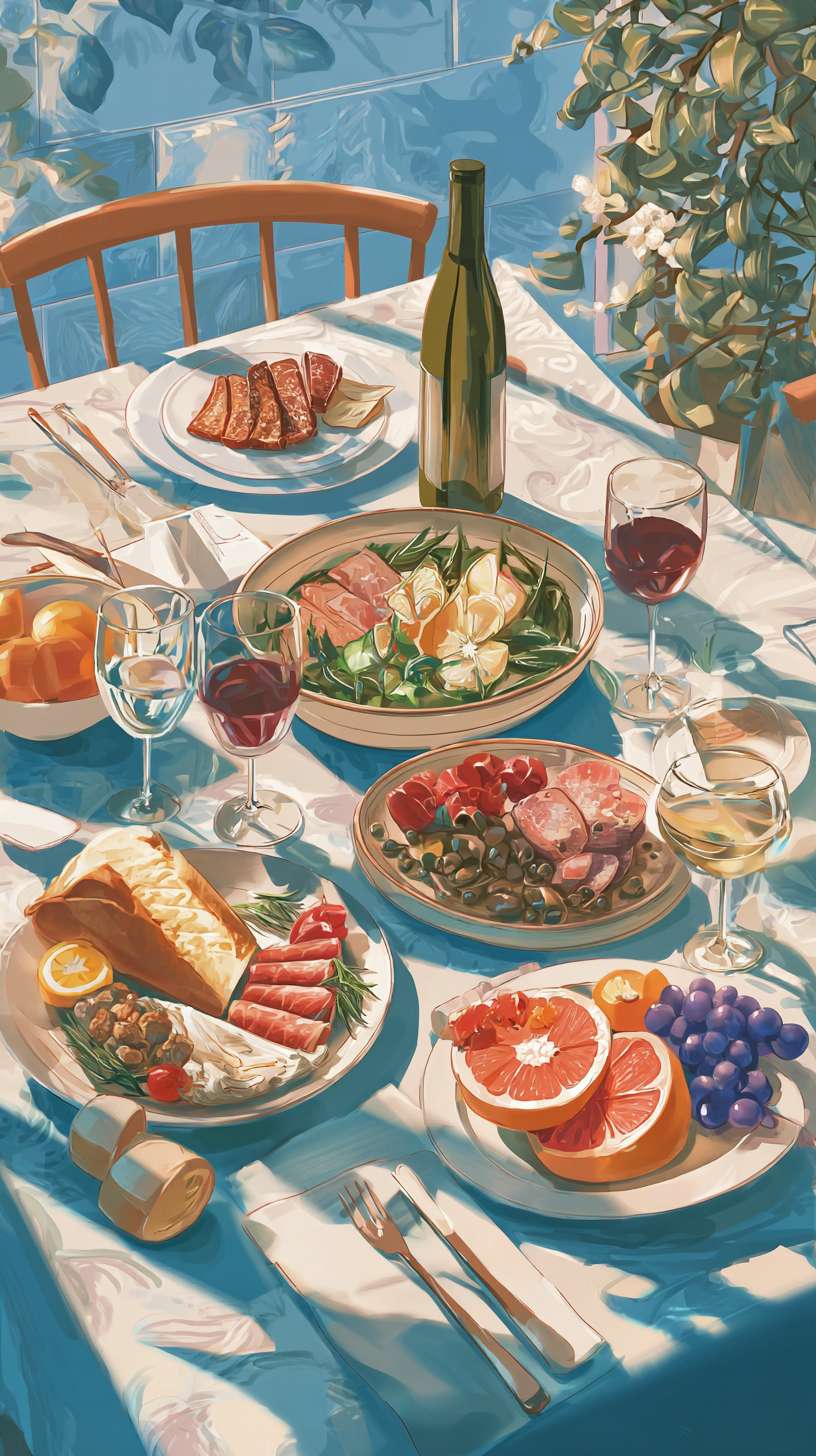 生成一张餐饮年夜饭海报，有创意，温馨，佳作 --ar 9:16 --v 7 --stylize 100 --fast --no 水印