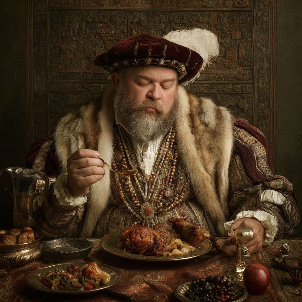 皇上吃饭吃的特别美味 --ar 1:1 --v 7 --stylize 100 --fast --no 水印