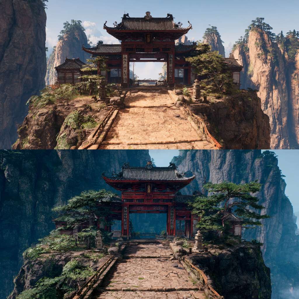 武侠游戏，华山派场景，包含大门 --ar 1:1 --v 7 --stylize 100 --fast --no 水印