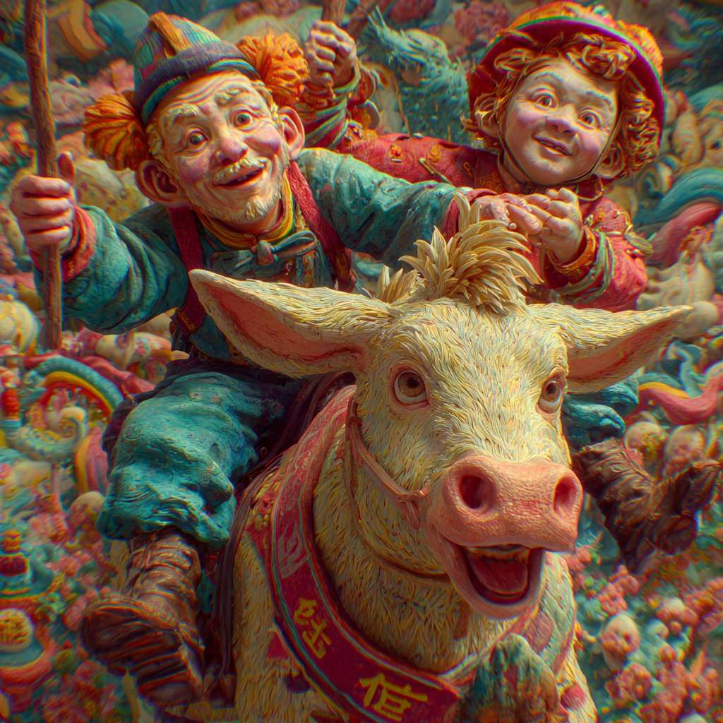 卡通，三维，马，过年，喜庆 --ar 1:1 --v 7 --stylize 100 --fast --no 水印