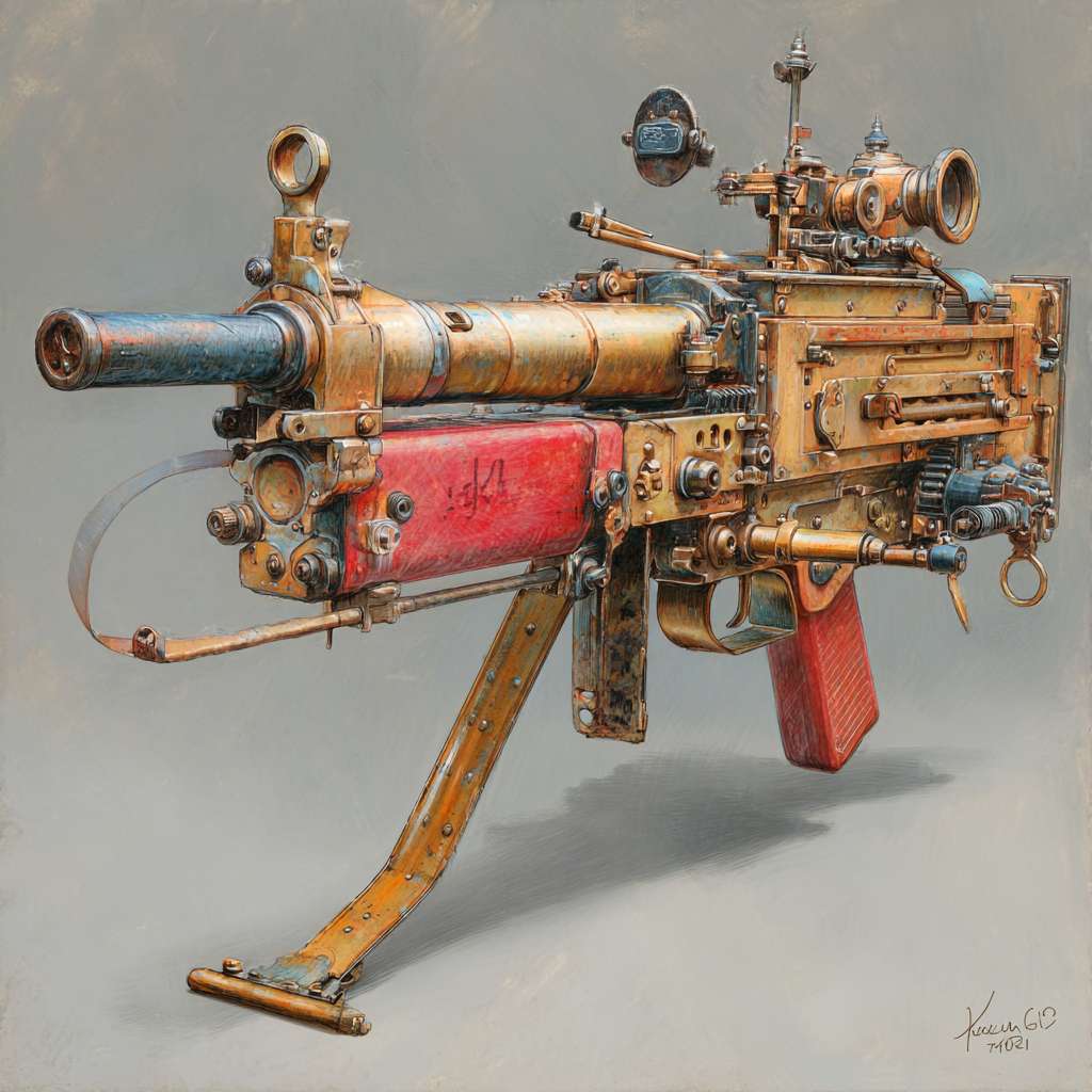 马克沁重机枪，卡通效果 --ar 1:1 --v 7 --stylize 100 --fast --no 水印