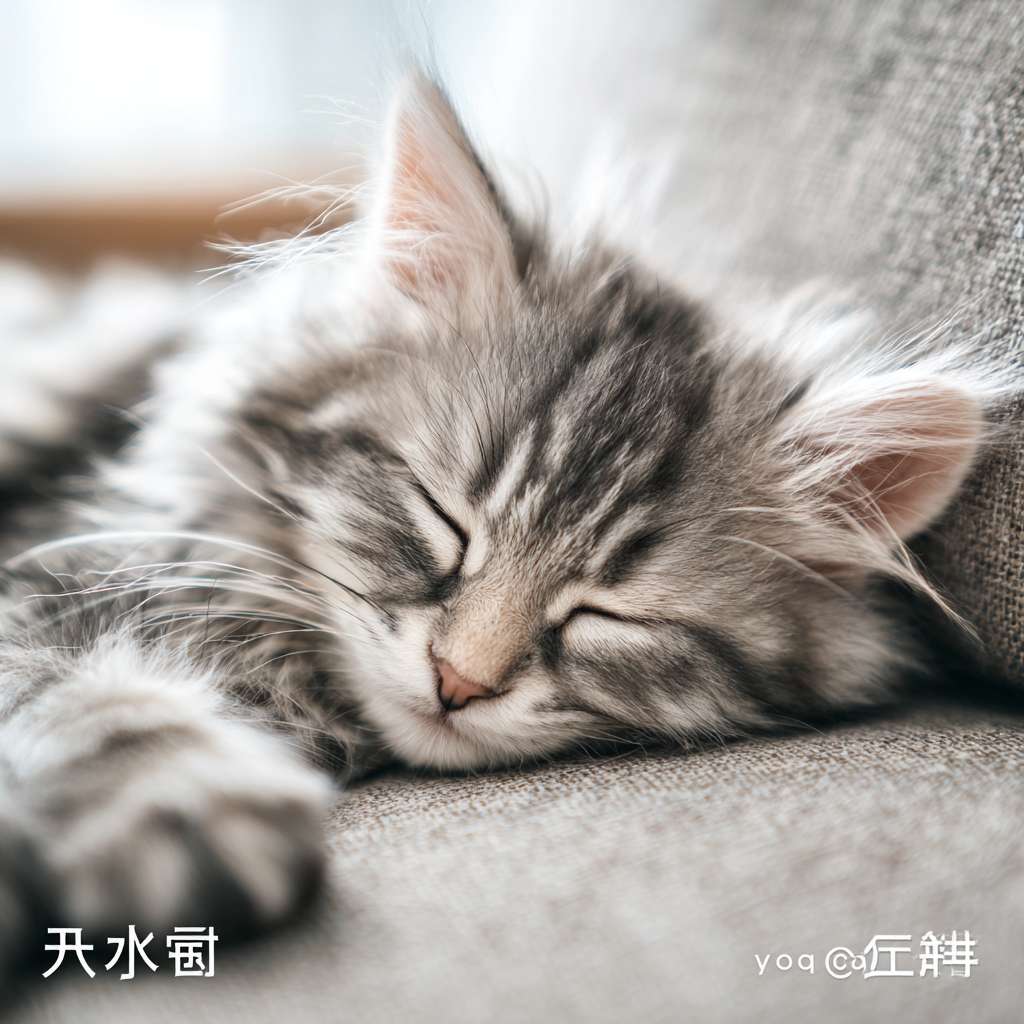 (《困》)：灵魂已进入待机状态
一只可爱的银渐层小猫，蜷缩在柔软的沙发上睡觉，阳光透过窗户照在身上，非常温暖舒适，照片级真实感，4k，超详细，电影光效，治愈感 --ar 1:1 --v 7 --stylize 100 --fast --no 水印