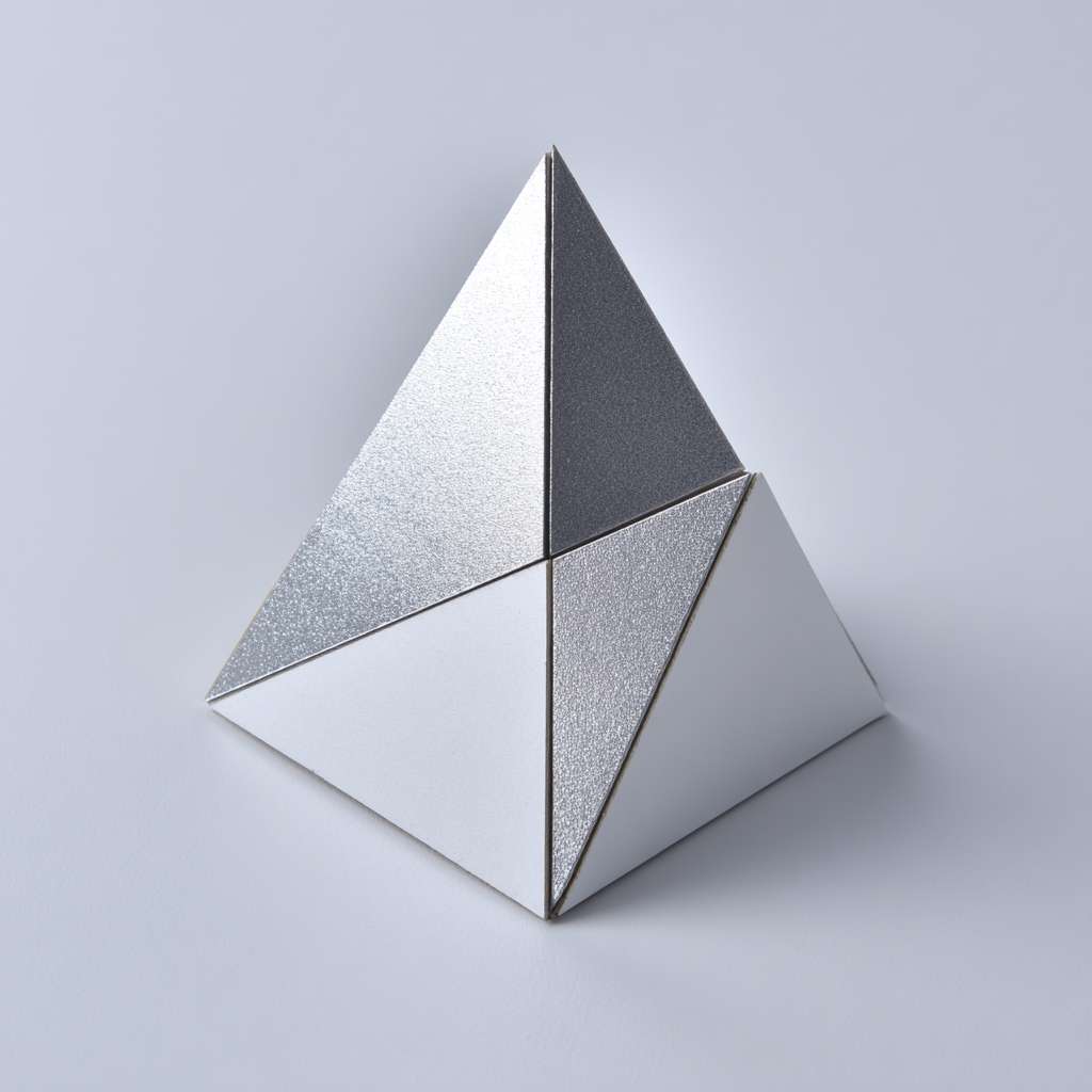 两个独立等腰三角形在下面，一个独立等腰三角形在上面，组成一个新的等腰三角形 --ar 1:1 --v 7 --stylize 100 --fast --no 水印