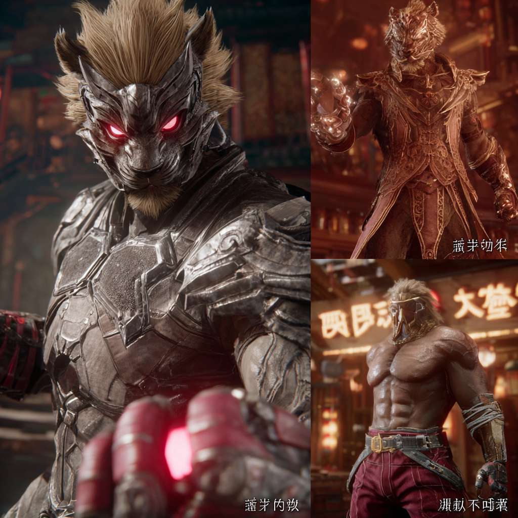 	《莲火重燃》风格 + 场景类型（如赛博茶馆、机械战场）+ 镜头角度 + 角色动作（如主角觉醒时的肢体变化）” 等描述词，再通过 PS 等工具人工调整（添加标注、优化机械细节与神话元素的融合度）， --ar 1:1 --v 7 --stylize 100 --fast --no 水印