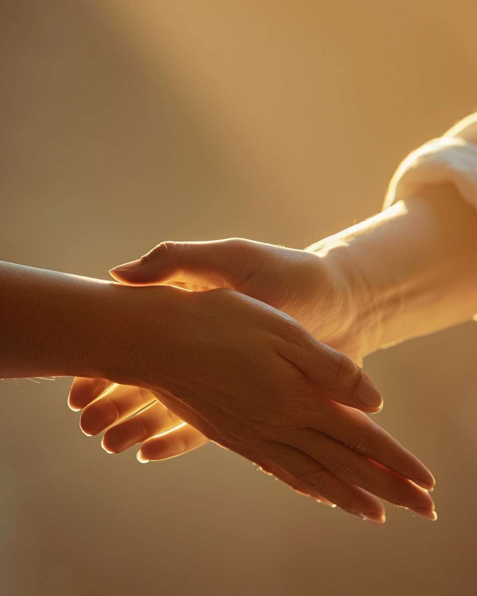 Close-up of hands gently tapping the inner elbow, soft golden light highlighting acupressure points, minimalist Zen style, no text --ar 4:5 --v 6 --stylize 100 --fast