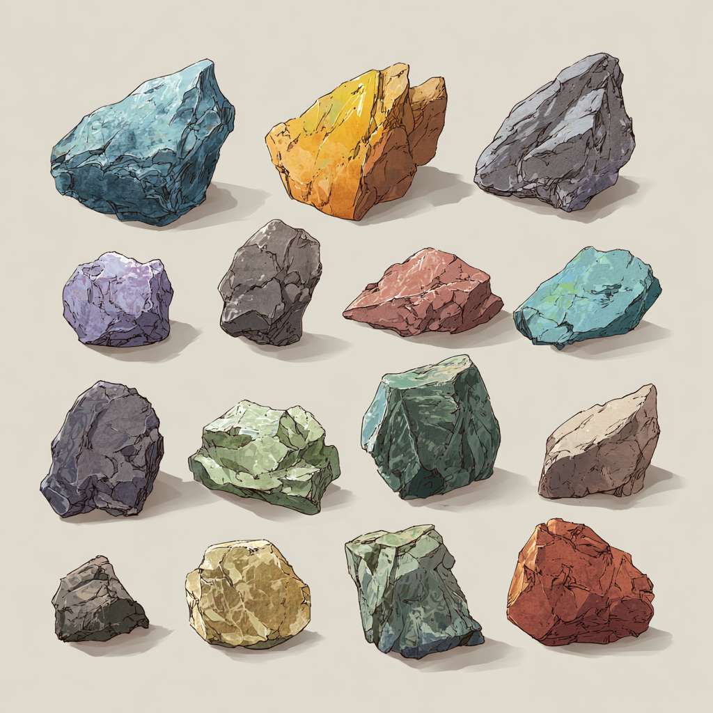 生成手绘风石头，要求自然生成的石头，很小，不是很高，有颜色，没有背景，是很普通的石头，手绘风，俯视视角 --ar 1:1 --v 7 --stylize 100 --fast --no 水印