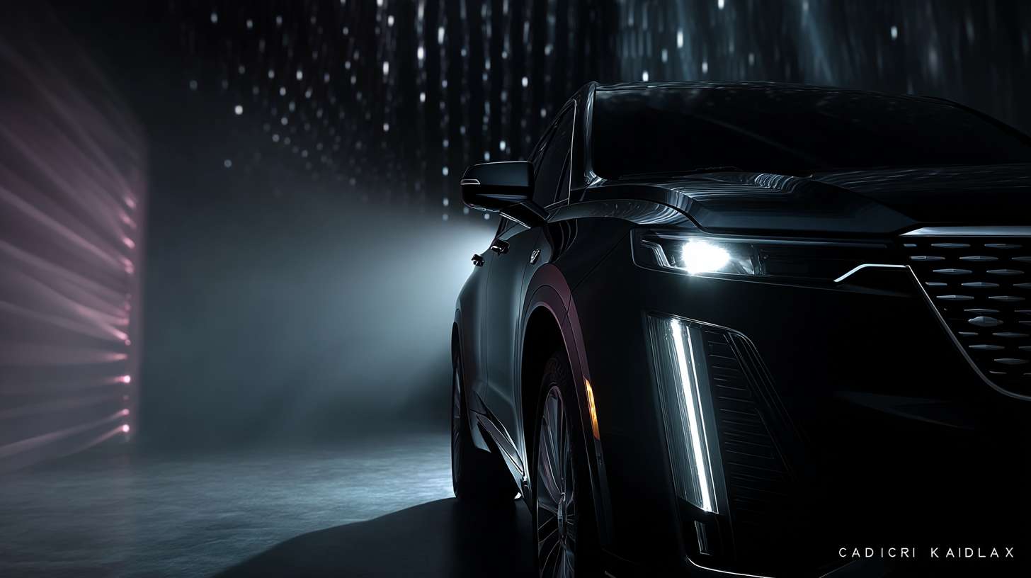 为凯迪拉克生成双十二kv画面,要求:方案一:【暗调奢华 · 光影铭章】
画面描述:
构图: 采用极简的中央构图。一辆凯迪拉克ESCALADE或CT6的侧前45度车头特写,占据画面中心偏右位置,车身大部分处于阴影中。
光影: 整个画面以深邃的“凯迪拉克蓝”或 charcoal grey(炭灰色)为基调。一束锐利的侧逆光(类似剧院追光)精准地打在车头的徽标、标志性的垂直大灯和格栅上。光区与暗部形成强烈对比,勾勒出凌厉的车身线条,光在格栅的钻石切割面上反射出点点星芒。
质感: 车漆反射出微弱的环境光,展现出如丝绸般顺滑的漆面质感。背景是若隐若现的抽象城市剪影或丝绸质感的深色帷幕,进一步烘托神秘与高级感。
品牌元素: 画面左下角或右下角,是烫金或压印效果的凯迪拉克徽标和“12.12”字样,字体纤细而有力,不破坏画面的整体感。 --ar 16:9 --v 7 --stylize 100 --fast --no 水印