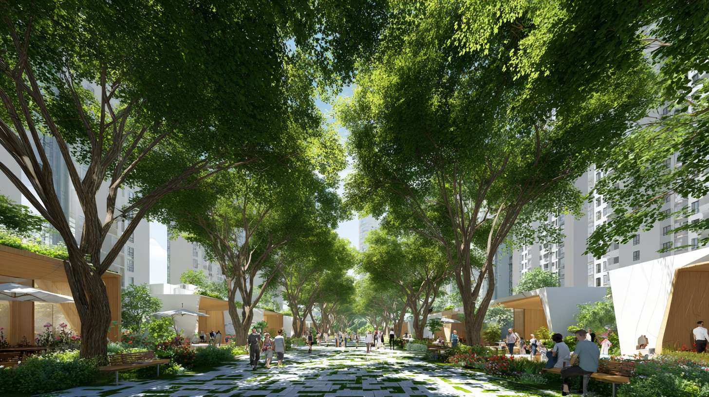 郁郁葱葱的行道树、小区内的绿荫、市民在树下休憩。新小区 --ar 16:9 --v 7 --stylize 100 --fast --no 水印