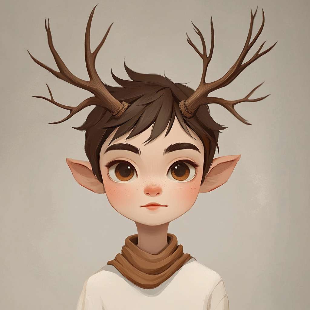 生成二次元人物，头上有短鹿角 --ar 1:1 --v 6.1 --stylize 100 --fast