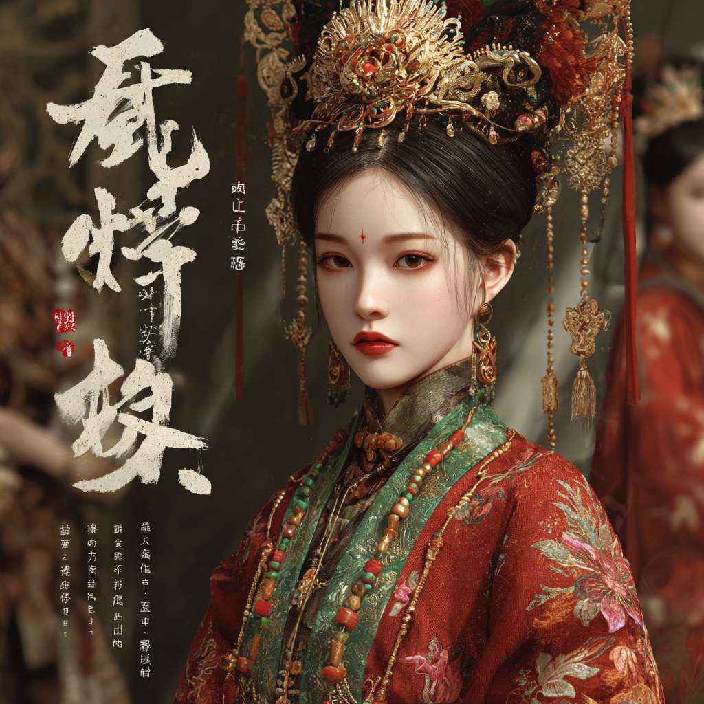 设计一张宫斗小说封面宣传海报，皇宫院落，女子 --ar 1:1 --v 7 --stylize 100 --fast --no 水印