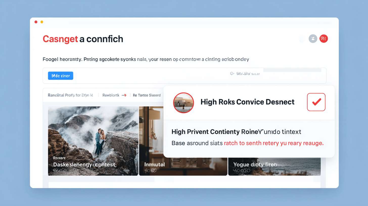 A browser window showing a social media feed, with a plugin warning box highlighting a post, displaying "High Risk: Privacy Content Detected" and "Based on your recent search history", modern clean UI, blue and red color scheme, browser extension icon in top right, realistic screenshot style --ar 16:9 --v 7 --style raw --stylize 100 --fast