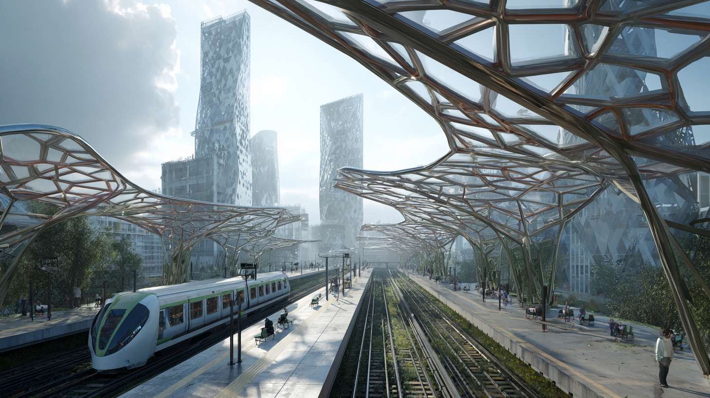 科幻朋克城市火车站建筑，未来朋克城市建筑，科幻建筑，未来城市建筑，未来科幻朋克建筑 --ar 16:9 --v 7 --stylize 100 --fast --no 水印