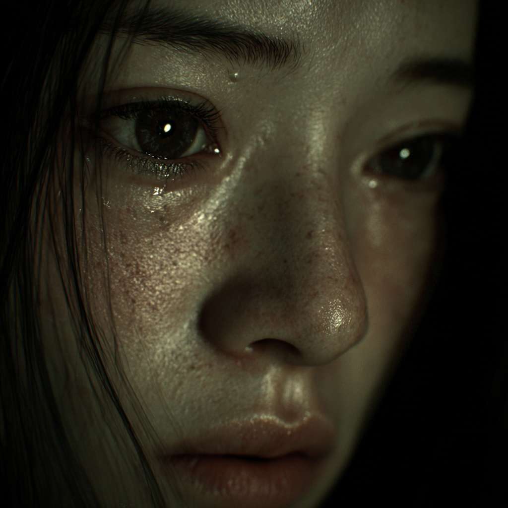 cinematic vertical video, 19-year-old Chinese girl, tearful eyes, only phone screen light, dark bedroom, 9:16, ultra-realistic, soft skin texture, 24fps --ar 1:1 --v 7 --stylize 100 --fast