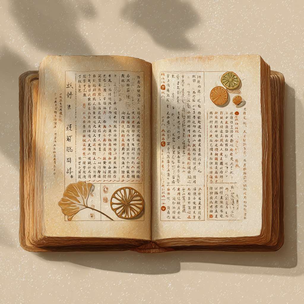 "Square icon, an open ancient Chinese book with yellowish parchment texture, simple line drawings of yam and lotus root on pages, warm beige and brown colors, no text, soft lighting, life illustration style" --ar 1:1 --v 7 --stylize 100 --fast