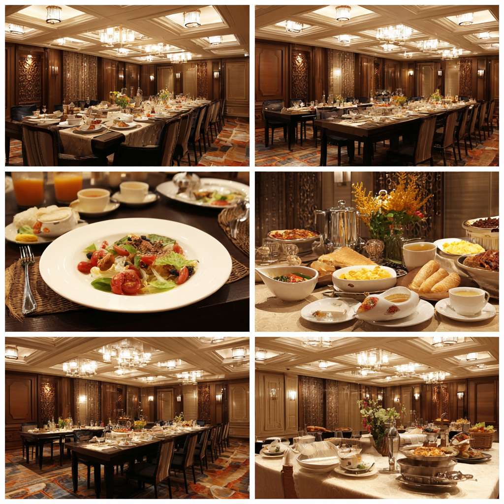 帮我生成十张真实高清酒店餐厅早餐宣传照片 --ar 1:1 --v 7 --stylize 100 --fast --no 水印