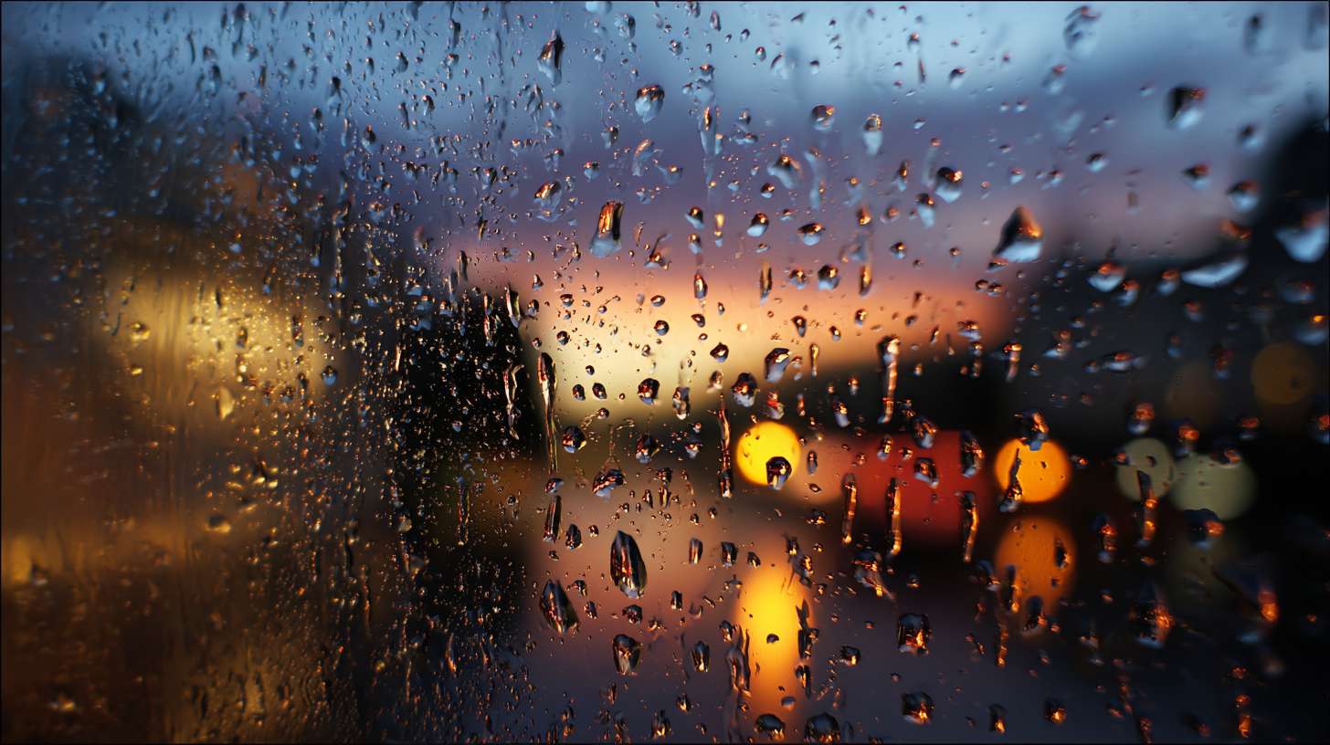 一颗雨滴的特写，雨滴上面反着光，光是屏幕的画面 --ar 16:9 --v 7 --stylize 100 --fast --no 水印