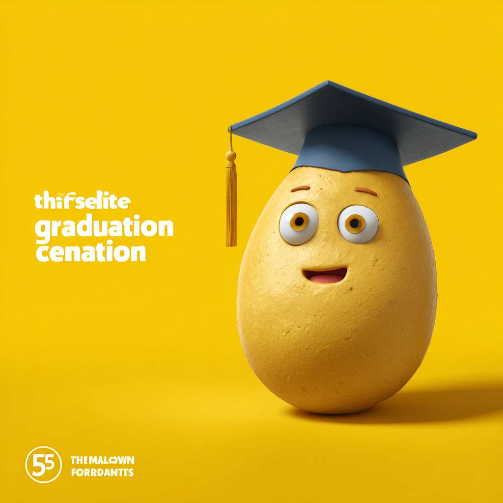我需要设计一个KV主题，是一个幼儿园毕业典礼的海报，主题是“The fifth season graduation ceremony"。画面的主角是一个金色的种子（豆子）带着毕业帽，金色的种子是卡通形象有眼睛鼻子嘴（儿童卡通）。我需要一个非常完整的画面，要丰富的周围背景。 --ar 1:1 --v 7 --stylize 100 --fast --no 水印