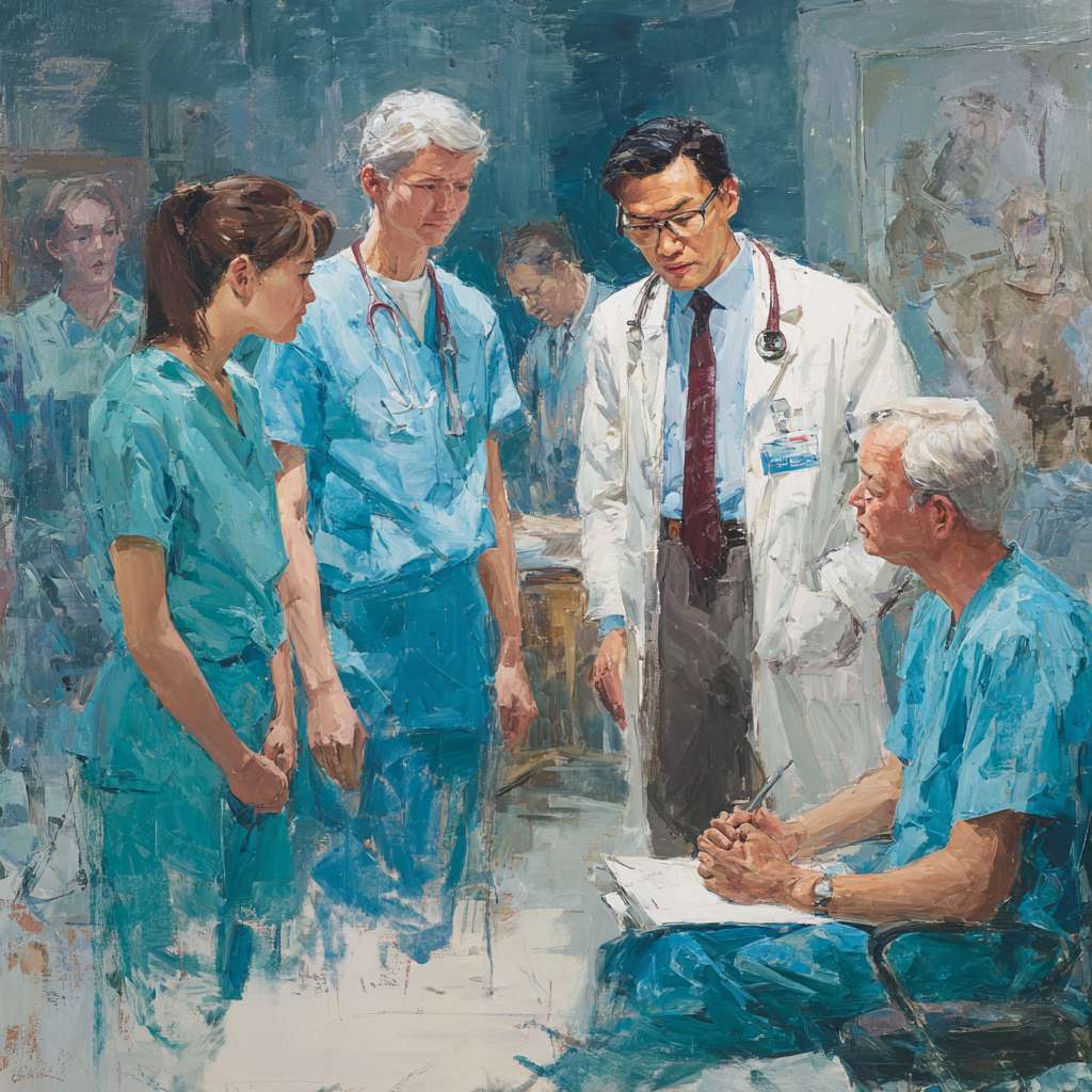 中国医生专家护士讨论 --ar 1:1 --v 7 --stylize 100 --fast --no 水印