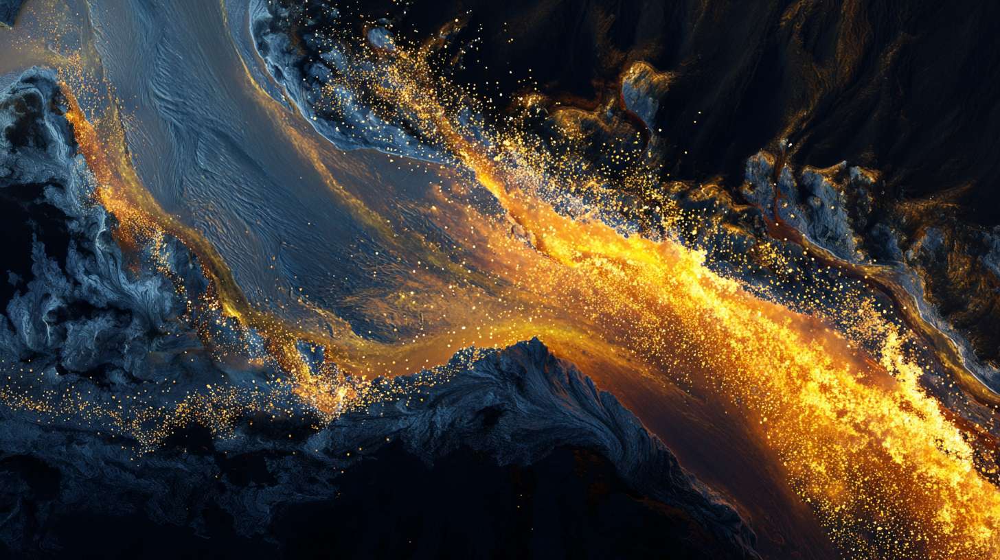 AI画面关键词:
a powerful yellow river flows through canyons like a golden dragon, rushing towards the vast sparkling ocean, top-down drone shot, dynamic, particles and light trails, mix of Chinese ink style and digital art, holographic visualization --ar 16:9 --v 7 --stylize 100 --fast --no 水印