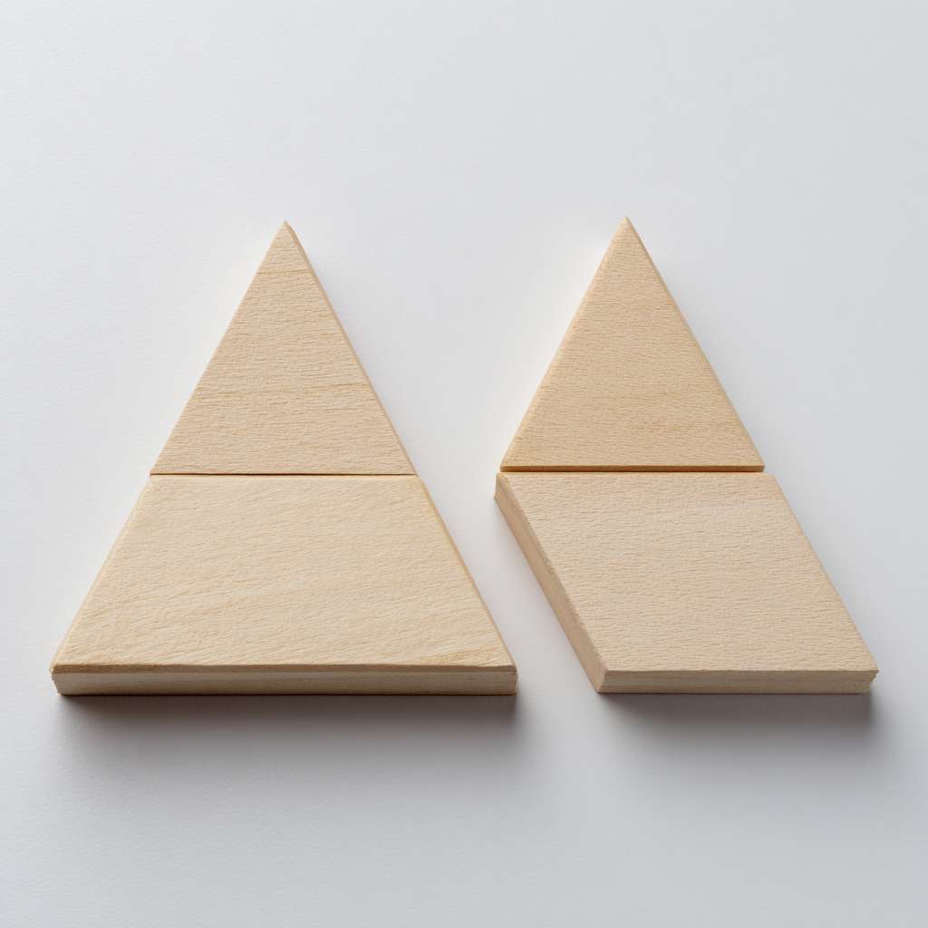 只需要简单的线段，两个独立等腰三角形两个角挨着平放在下面，一个等腰三角形左边的角挨着下面左边的三角形的顶点，右边的角挨着下面右边的三角形的顶点在上面，组成一个新的等腰三角形 --ar 1:1 --v 7 --stylize 100 --fast --no 水印