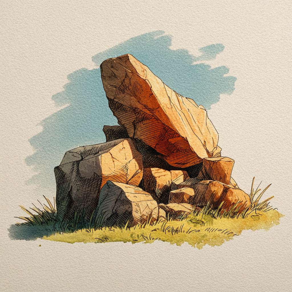 生成手绘风石头，要求自然生成的石头，很小，不是很高，有颜色，没有背景，是很普通的石头，手绘风，俯视视角，简约风，线条较粗 --ar 1:1 --v 7 --stylize 100 --fast --no 水印