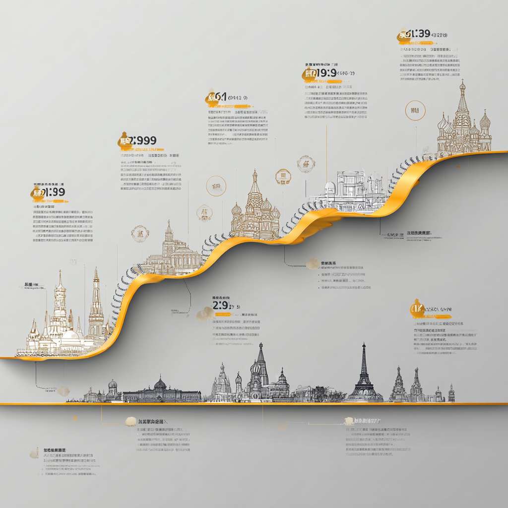 "企业历史墙，宽490cm高280cm，浅灰(#DBDBDB)背景，古铜金(#C59F66)主色，7个带金边框的白色圆形节点通过波浪线连接，每个圆形标注年份和事件，延伸线条指向俄罗斯/北欧地标线稿（圣瓦西里大教堂、奥斯陆歌剧院等），右侧有建筑剪影组合，极简北欧工业风，4K矢量风格" --ar 1:1 --v 7 --stylize 100 --fast --no 水印