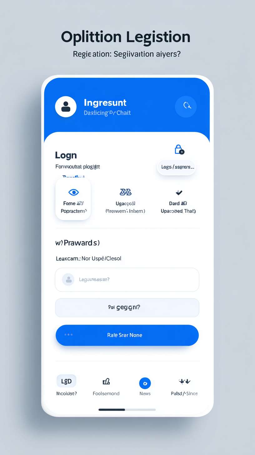 Optimized Login & Registration Screen
1. Design Overview
A unified mobile interface for user authentication, featuring a minimalist flat design. The default state is the Login View, with a seamless transition to the Registration View via a bottom link. The entire process is contained within a single, centered white card with smooth transitions.
Visual Style:
Background: Light Gray (#F5F5F5)
Primary Container: Centered white card with rounded corners
Primary Color: Blue (#2196F3)
Top Branding: Circular app icon + "Instant Chat" title in bold black
2. Login State (Default View)
Username/Phone Field:
Left: Person outline icon
Placeholder: "Username/Phone"
Right: "Eye" icon for password visibility toggle
Password Field:
Left: Lock icon
Placeholder: "Password"
Action Elements:
"Forgot Password?" link (blue, above login button)
Large blue "Login" button with white bold text
Bottom toggle: "No account?" (gray) + "Register Now" (blue)
3. Registration State
Phone Number Field:
Left: Phone icon
Placeholder: "Phone Number"
Verification Code Field:
Left: SMS icon
Placeholder: "Verification Code"
Right: "Get Code" button (blue) with countdown timer
Password Fields:
Two password fields with lock icons
Placeholders: "Set Password" and "Confirm Password"
Real-time password match validation
Eye icons for visibility toggle
Action Elements:
Large blue "Register" button with white bold text
Bottom toggle: "Have an account?" (gray) + "Login Now" (blue) --ar 9:16 --v 7 --stylize 100 --fast