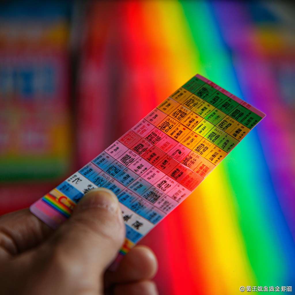 一只手从画面下方举起一张“中国福利彩票”背面的条形码位置射出七道半透明彩虹光束，光束在顶部交织成“公益场景”——老人、孩子、残疾运动员微笑剪影；彩虹同时形成“福彩LOGO”负形，一眼识别。 --ar 1:1 --v 7 --stylize 100 --fast --no 水印