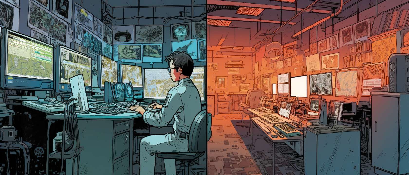“Split-scene, left side: bright lab, young researcher in white coat writing ‘Technical Roadmap’, desk full of patents and circuit boards; right side: dim outdoor, endless red-stamp queue on a runway, each stamp turns into a kilometer marker, finish-line clock shows dusk, cinematic 2.35:1, cool vs warm color contrast, hyper-real 8K --ar 21:9 --v 5 --quality 2 --stylize 100 --fast