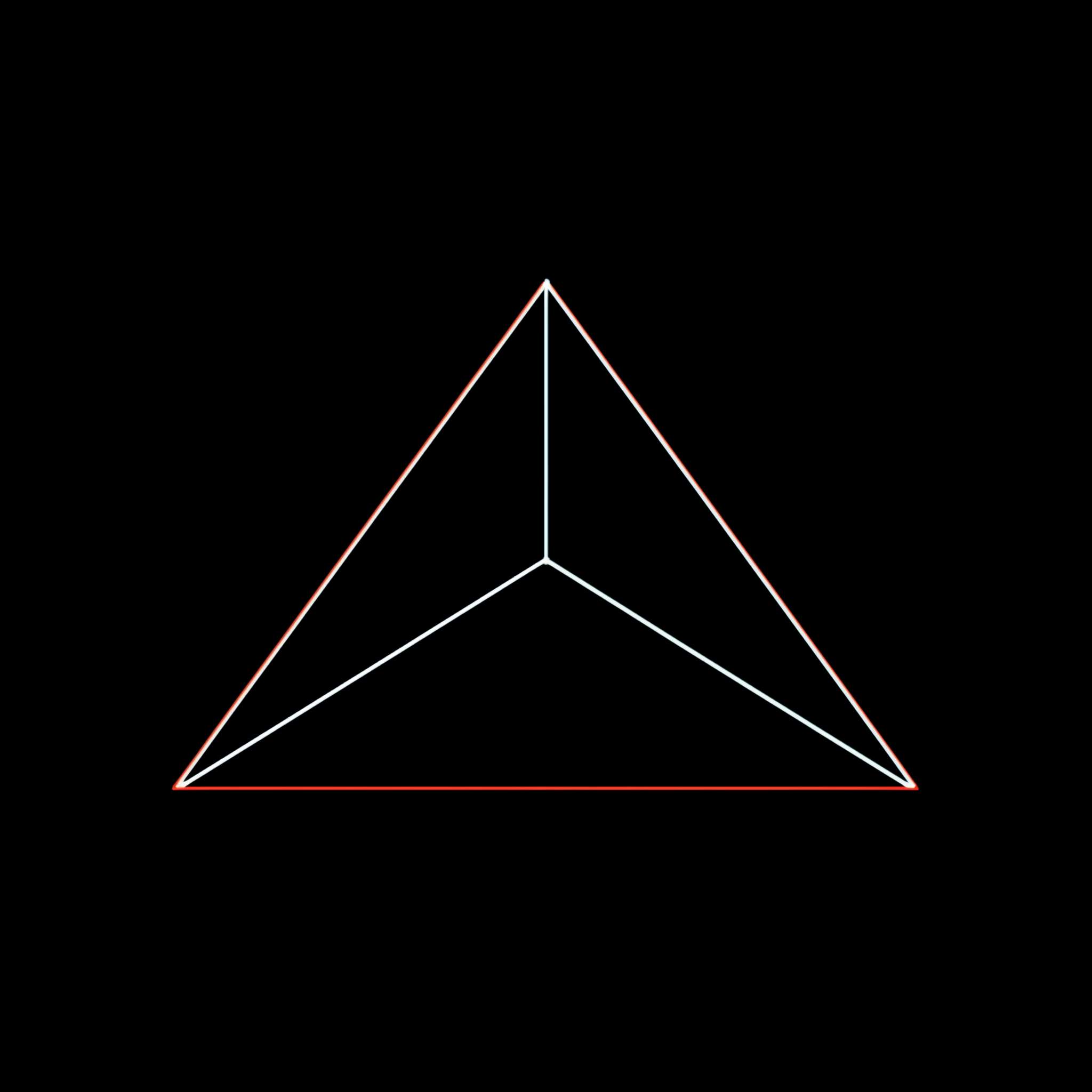 只需要简单的线段，不需要真实的物体，两个独立等腰三角形两个角挨着，在下面，一个等腰三角形左边的角挨着下面左边的三角形的顶点，右边的角挨着下面右边的三角形的顶点在上面，组成一个新的等腰三角形 --ar 1:1 --v 7 --stylize 100 --fast --no 水印