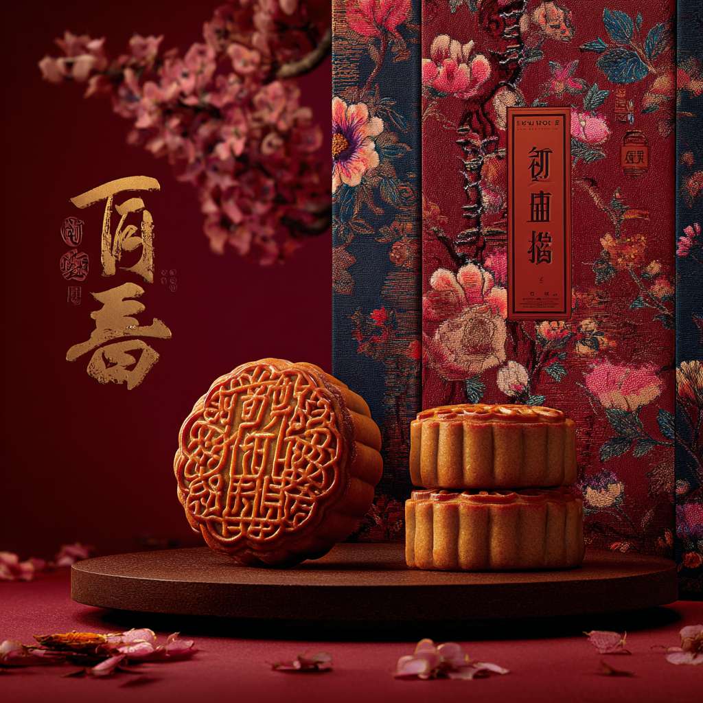 含有中国元素和中国色的月饼包装盒的封面图片，并要求加入“杏花楼”的标志，尽量美观 --ar 1:1 --v 7 --stylize 100 --fast --no 水印
