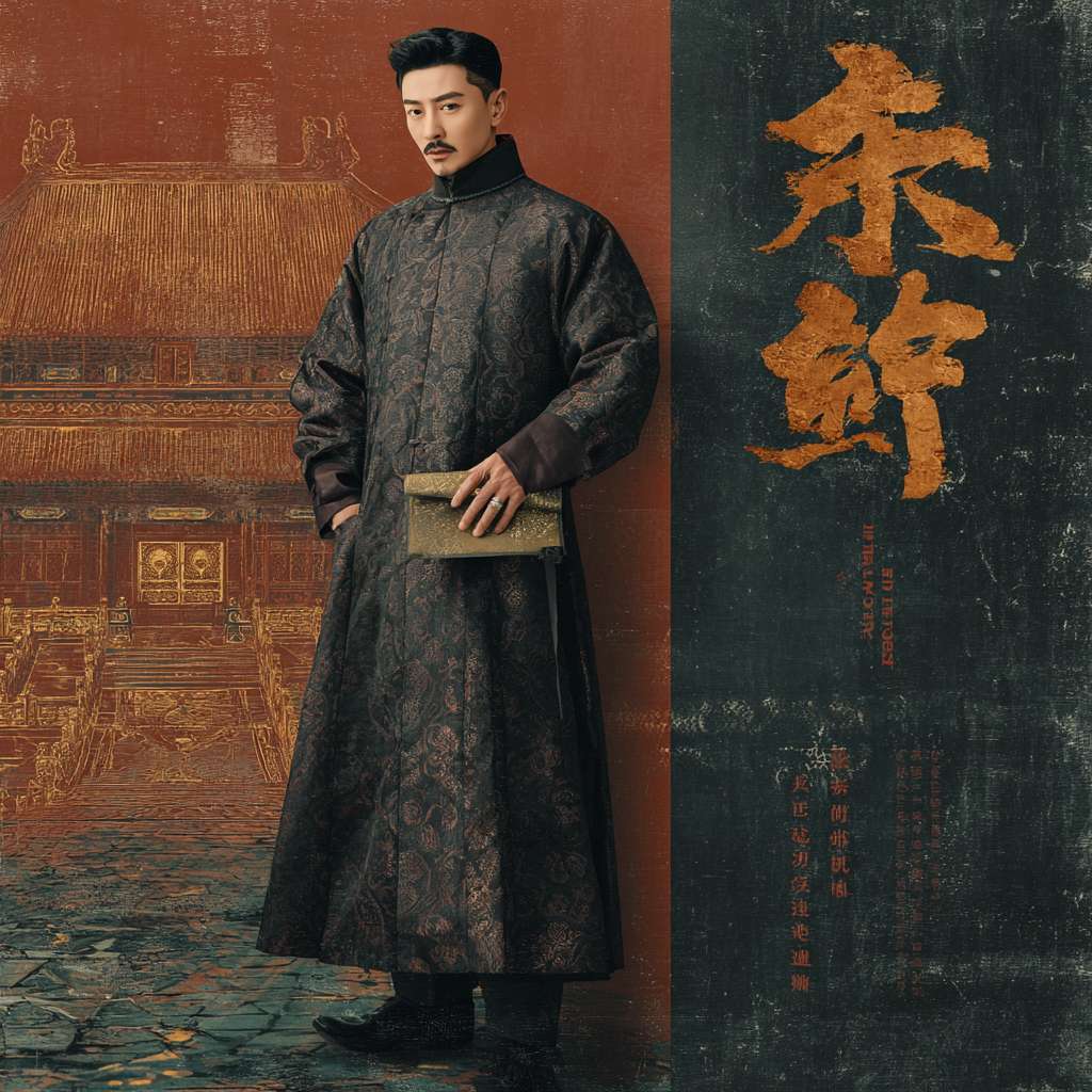 古风权谋小说封面，600800 像素，男主身着玄色蟒纹朝服，身姿挺拔立于朱红宫墙下，侧脸冷峻，右手夹暗黄奏折，背景是半隐鎏金宫阙 + 暗金色流云纹，地面青石砖纹理，色彩以玄黑、暗金、朱红为主，边缘银灰描边，顶部居中大字‘魂穿古代苟成权臣’（暗金描边宋体），底部右侧‘作者：月鸣星灿’（银灰色瘦金体），右下角小字‘侯门立足，步步为营’（浅红色楷体），高清质感，细节丰富 --ar 1:1 --v 7 --stylize 100 --fast --no 水印