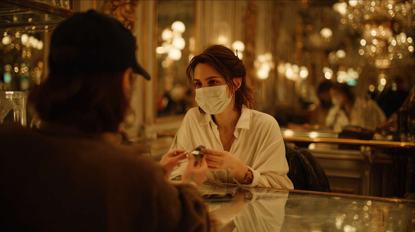 一个特写镜头，一个人给另一个人递过去一个U盘 --ar 16:9 --v 7 --stylize 100 --fast --no 水印