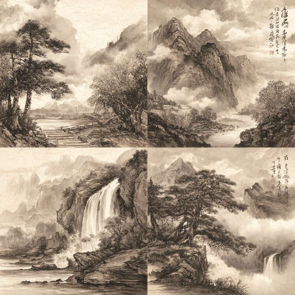 浪浪山的小妖怪 水墨云雾 --ar 1:1 --v 7 --stylize 100 --fast --no 水印
