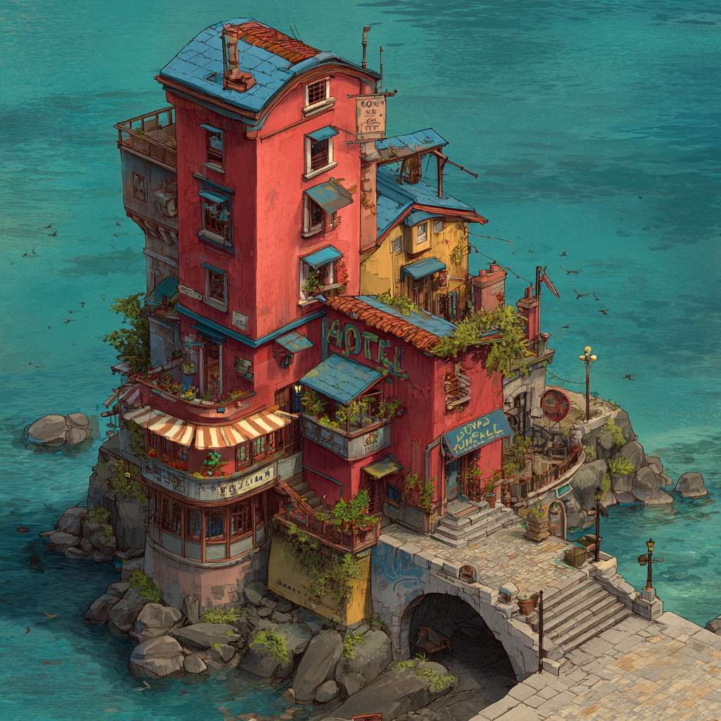 海边酒店 --ar 1:1 --v 7 --stylize 100 --fast --no 水印