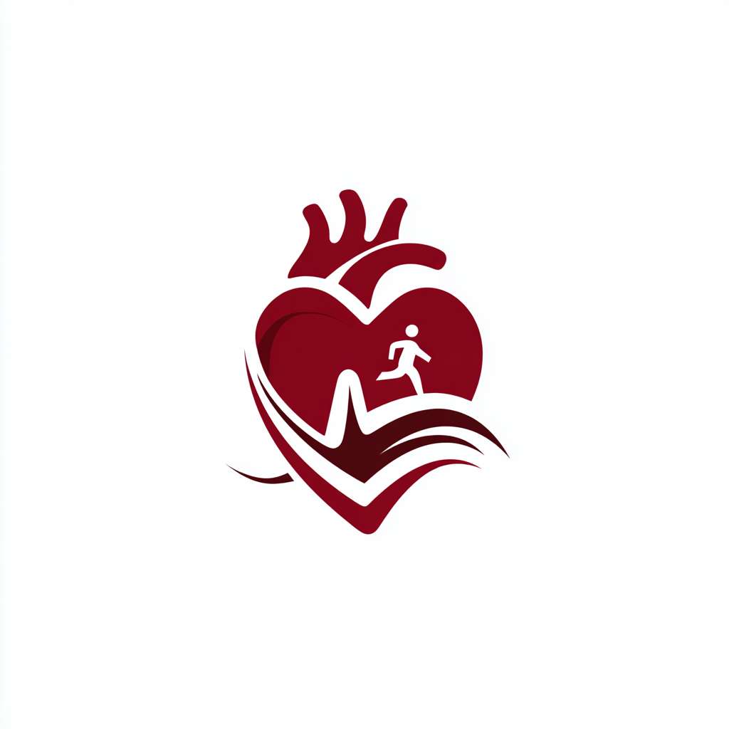 请帮我设计一个参加大学生创新大赛使用的logo，主题是运动锻炼促进心脏健康。里面要有肌肉和心脏，以抽象心脏轮廓为主体，外围包裹一条流畅的肌肉带（简化如缎带），整体线条圆润无棱角，传递「肌肉守护心脏」的核心理念，心脏的轮廓是中空的，里面有运动中的人。 --ar 1:1 --v 7 --stylize 100 --fast --no 水印