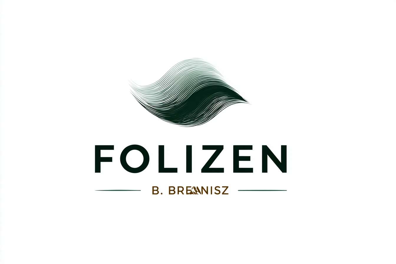 Organic wave logo, "FOLIZEN" in thin geometric font, curved air stream flowing from "B" to "Z", embodying "Breathe" concept, muted forest green gradient, Japanese Zen aesthetic, ample negative space --ar 3:2 --v 7 --stylize 100 --fast --no realistic details