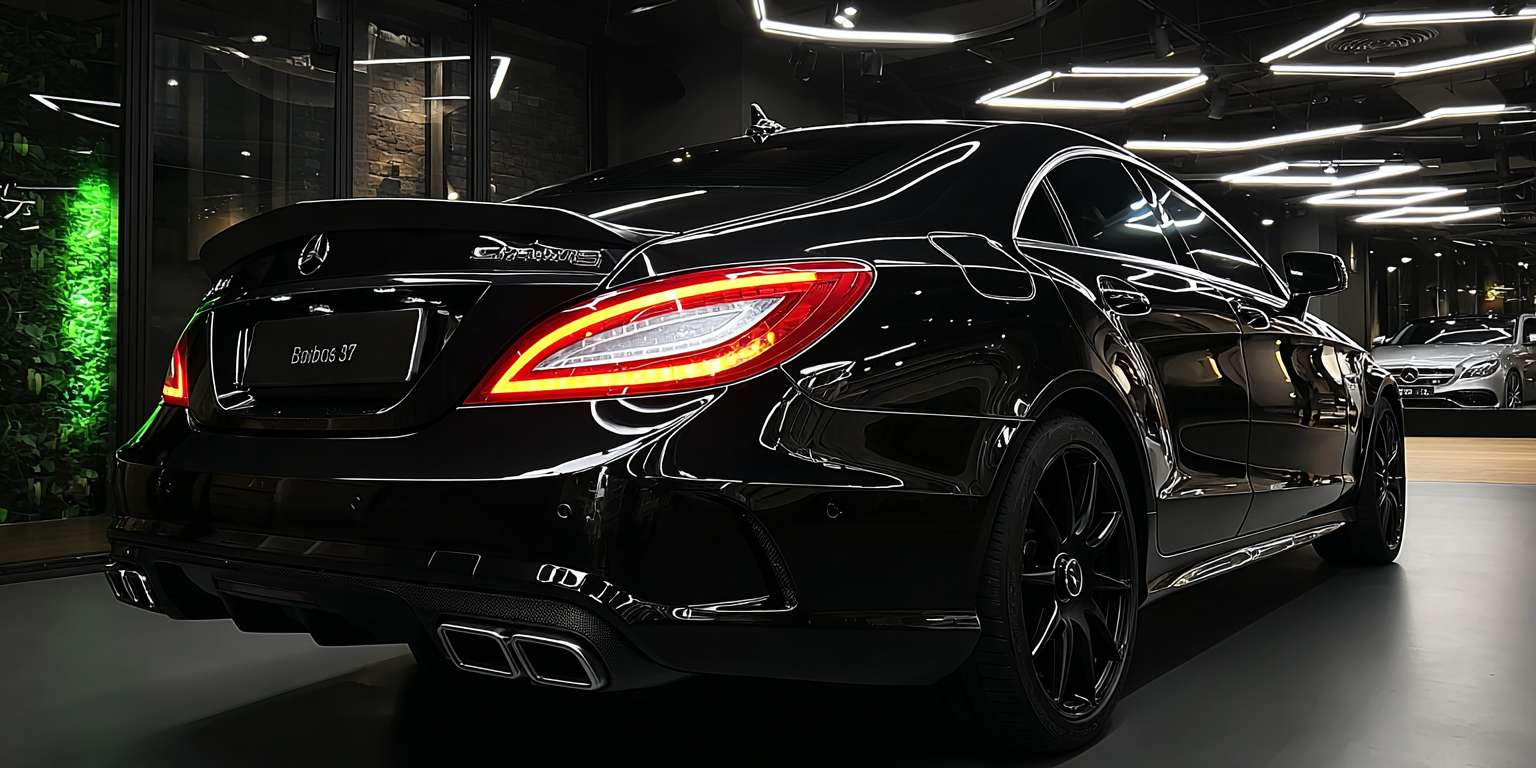 暗黑，2015款梅赛德斯-AMG CLS 63 S 4MATIC，曜石黑车身近乎隐于黑暗，唯有车尾两盏猩红色LED尾灯如恶魔之眼撕裂夜幕。8K超清镜头捕捉：车顶、引擎盖、腰线，尾灯光束在柏油路面拉出血色倒影，背景为豪华车展厅。摄影风格：索尼A7S III拍摄，f/1.2大光圈浅景深，电影感暗调光影。 --ar 2:1 --v 7 --stylize 100 --fast --sref https://img-xpc-mj0.xpccdn.com/prod/txt2img/0c18d1d1-15f2-4ab7-9a62-66b802f929ae/e777a6e9-05da-4004-a17e-915ff825a088_0_1.png~tplv-5yakomv5zn-auto-v1%3A1024%3A0%3Aq75.jpg --sw 1000 --no 水印