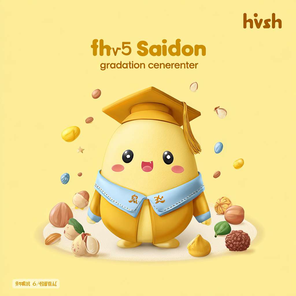 我需要设计一个KV主题，是一个幼儿园毕业典礼的海报，主题是“The fifth season graduation ceremony"。画面的主角是一个金色的种子（豆子）带着毕业帽，金色的种子是卡通形象有眼睛鼻子嘴（儿童卡通）。我需要一个非常完整的画面，要丰富的周围背景。 --ar 1:1 --v 7 --stylize 100 --fast --no 水印