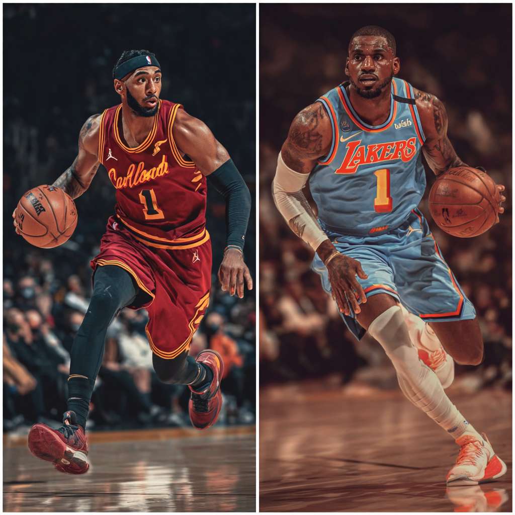 科比踩着詹姆斯在湖人主场 --ar 1:1 --v 7 --stylize 100 --fast --no 水印