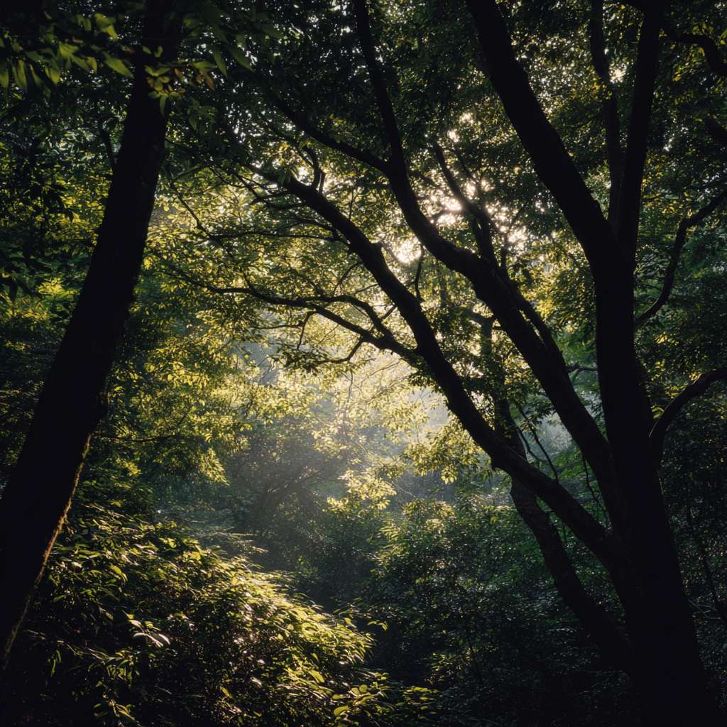 森林阳光树木绿意自然茂密树叶背景 --ar 1:1 --v 7 --stylize 100 --fast --no 水印
