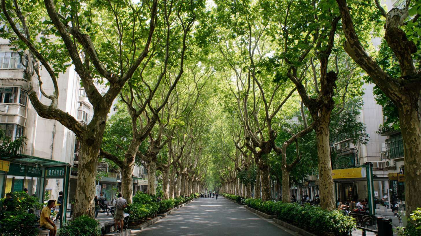 郁郁葱葱的行道树、小区内的绿荫、市民在树下休憩。新小区 --ar 16:9 --v 7 --stylize 100 --fast --no 水印