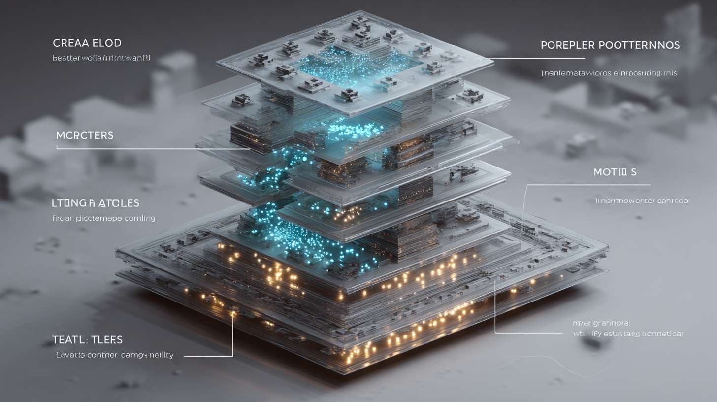 "Create a 3D modular animation of a three-tiered architecture (ground layer: edge computing; middle: cloud servers; top: AI models). Use translucent materials with glowing edges. Add token-like particles flowing between layers." --ar 16:9 --v 7 --stylize 100 --fast