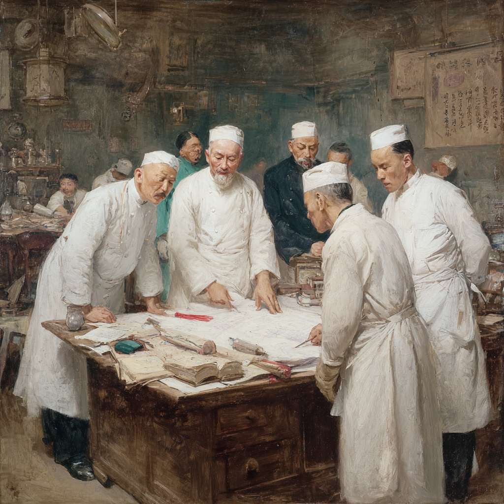 中国医生专家护士讨论，实景图 --ar 1:1 --v 7 --stylize 100 --fast --no 水印