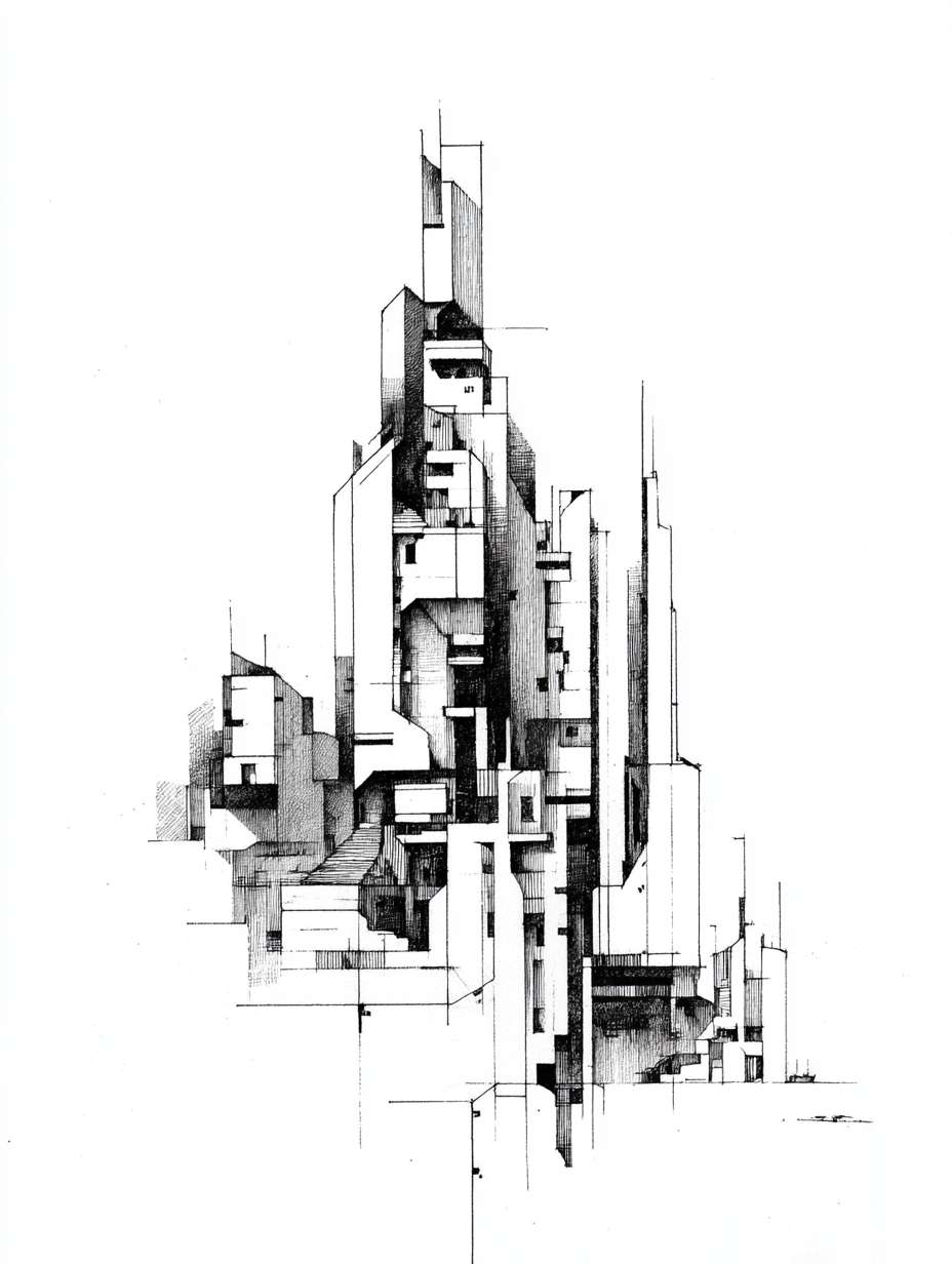 线条，建筑，黑白，简单 --ar 3:4 --v 7 --stylize 100 --fast --no 水印